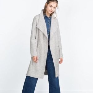 Zara Open Front Waterfall Wool Coat Grey Size XS
